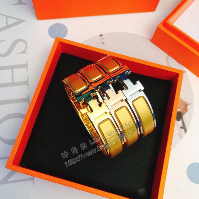 Hermes首飾品 愛馬仕對版CLIC琺瑯彩H手鐲 Hermes情侶款高版本手鐲手環  zgh1585